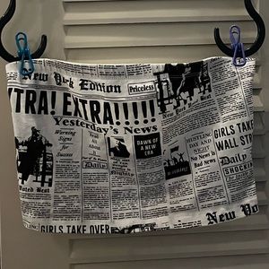Forever 21 small tube top. Newspaper pattern with “extra” all over it.